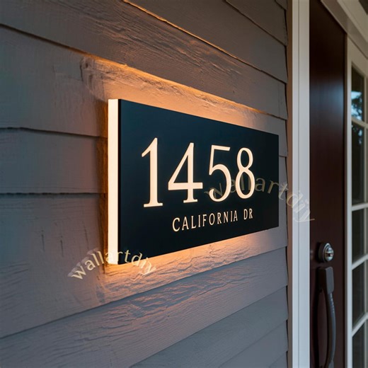 LED House Number Sign, Backlit Address Numbers, Modern Outdoor Door Plaque, Waterproof - Etsy UK