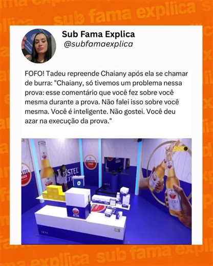 Tadeu repreende Chaiany por falar de forma negativa de si mesmo!! #bbb