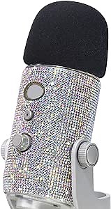 Blue Yeti Pop Filter - Cute Glitter Sticker, Bling Diamond Shiny Skin with Mic Foam Winscreen Compatible with Blue Yeti Microphones by YOUSHARES (Silver)