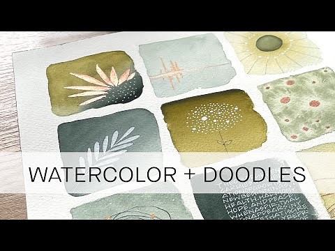 more doodled squares with green and copper watercolor ** beginner level !