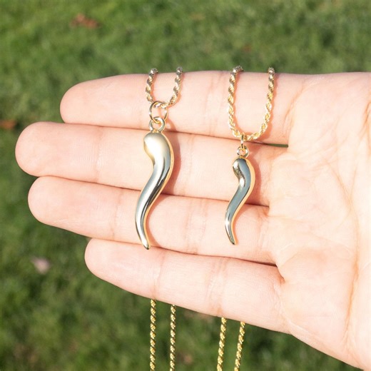 Italian Horn Pendant Necklace, 925 Sterling Silver Italian Horn Necklace, White or Yellow Gold Rhodium Plating, Women's & Men's Italian Horn - Etsy