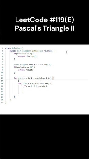 LeetCode #119(E) Pascal's Triangle II #leetcode #java #shorts #JoeAndChill