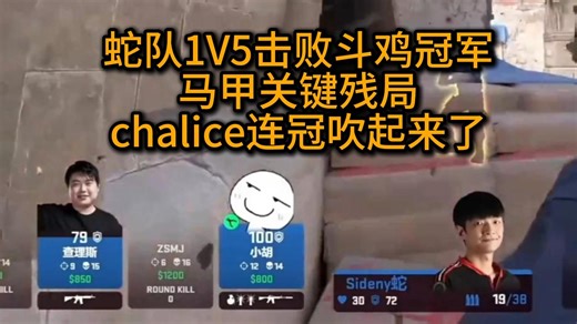 chalice两连冠给队友送火箭，蛇队1V5马甲关键残局