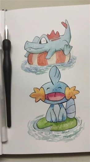 Part 2| Mudkip| Pokémon| Watercolor| Illustration| Art| #art #Pokémon #creative #short