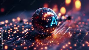 A round with AI text is one example of the use of artificial intelligence banner technology based on data science and innovation in Internet cyberspace