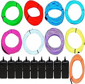 Amazon.com: JYtrend 9 Pack 9ft Neon Light El Wire w/Battery Pack (Blue, Green, Red, White, Orange, Purple, Pink, Yellow, Aqua) : Home & Kitchen