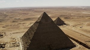 Aerial view of Menkaure and Khafre pyramids, Giza Pyramids Egypt