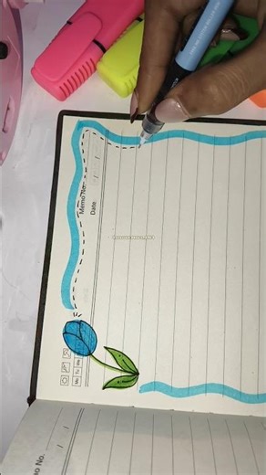 Blue flower border for your notes 💙✨ So easy to draw and super aesthetic 😍 #pagedecoration