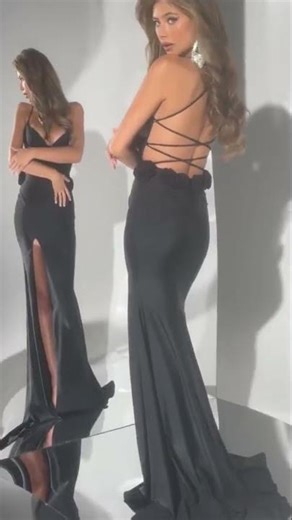 Jovani D5821 - Floral Detail Deep V-Neck Prom Gown
