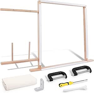 Rug Tufting Frame - Rug Tufting Gun Frame with Universal PVC Clip, Monks Cloth & C Clamp, Wooden Rug Making Tools Kit Suitable for Electric Rug Gun Sewing Embroidery Rug Making Beginner