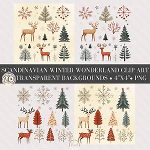 Scandinavian Christmas Clip Art: Winter Trees, Reindeer (PNG) - Etsy