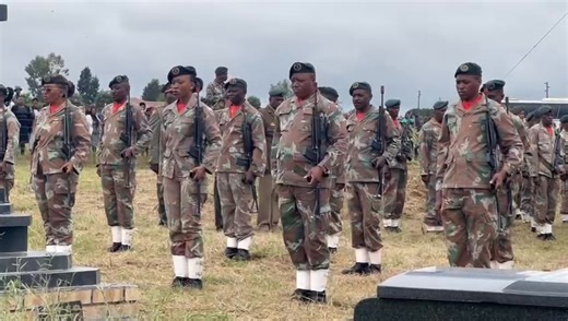 Members of the South African National Defence Force doing a 21-gun salute at the burial of Rifleman Richard Chokoe at Mokgokong village in Moletjie outside Polokwane in Limpopo. 📸: Mahlatse Phaladi | SABC News