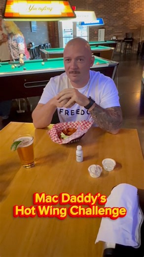 The first taker in our Mac Daddy’s Hot Wings Challenge! 🍗🔥 considering the sauce mix was about 7 million scoville (over 3X hotter than the top Hot Ones sauce) we think Alex did amazing! | Mac Daddy's