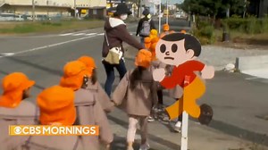35K views · 30 reactions | Child warning signs have become a fixture of American neighborhoods in recent years, but in Japan, they date back almost half a century. Traveling to the birthplace of the beloved “running boy” sign shows how it’s transformed from a safety precaution to a cultural phenomenon. https://cbsn.ws/3YXRLaw | CBS Mornings | Facebook