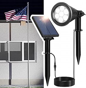 Solar Spotlights Outdoor for Flag Pole, Bright 7-LED Solar Spot Lights with Separate Panel Waterproof, Dusk-to-Dawn Flagpole Lights, Adjustable Landscape Ground ＆ Wall Lighting for Christmas (White)