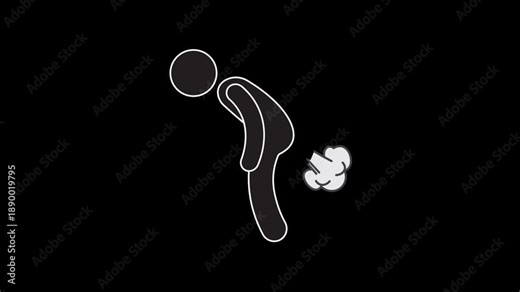 Animation of someone farting on a black screen, explosion visual effects, comic fart clouds, and smoke. 4K video.