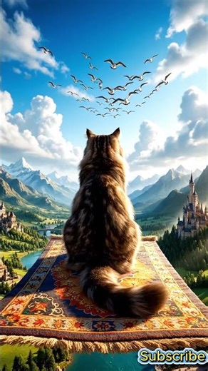 Epic Fantasy Journey – Cat Flying on a Magic Carpet - 판타지 모험 – 마법 양탄자 위를 나는 고양이