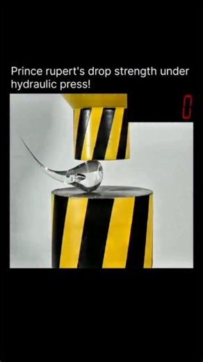explaining on Instagram: "Prince Rupert’s Drop is incredibly strong due to internal stresses created when molten glass is rapidly cooled in water. The outer layer solidifies first, trapping immense compressive stress. Under a hydraulic press, the drop’s thick bulb can withstand over 400,000 psi, but if the tail is slightly damaged, the entire drop explodes instantly! 💥🧪 . Via: Hydraulicpress/YT . Follow @explain.era for more such reels 🙌🔥 . . #explore #education #science #technology #inspire