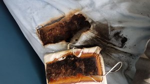 English boy has a narrow escape after tablet explodes next to him on mattress. See pic