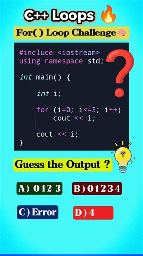 C++ for-Loop CODE challenge 🔥#11‼️ Guess the Output 💡🧠 #cpp #loops #programming #coding#cs #learncpp