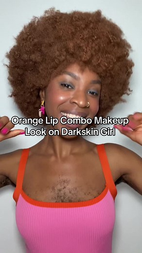 Orange Lip Combo Makeup Look on Darkskin Girl