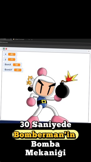 Yunus KOÇ | Scratch’te bomberman bomba patlatma mekaniği 30 saniyede! Oyun yapımı ve kodlama tutorial: bomba sprite oluşturma, patlama animasyonu ve... | Instagram