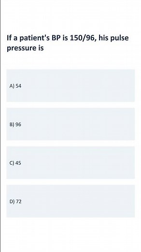 🩺 How to Calculate Pulse Pressure? BP 150/96 | Nursing MCQ Explained #Shorts