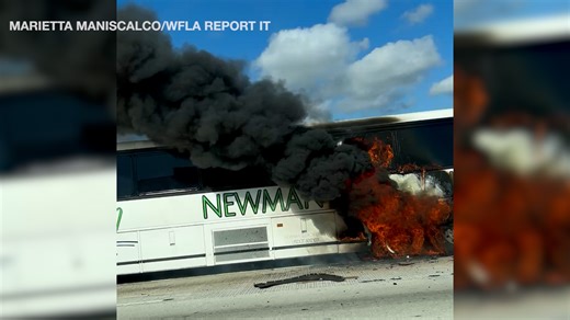 Bus fire causes heavy traffic on southbound I-275 in Downtown Tampa