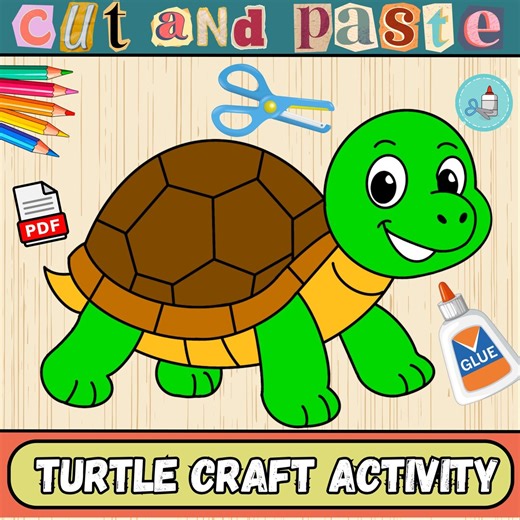 Turtle Craft Template | Animals Bulletin Board Craft | Cut & Paste Activity for Kids (PDF) - Etsy