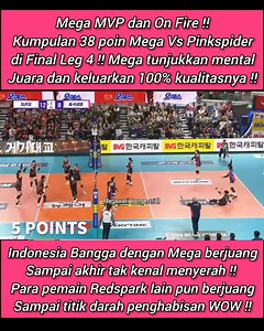 231K views · 6.2K reactions | Mega MVP Dan Cetak 38 point !! Kumpulan 38 Poin Mega Vs Pinkspider di Final Leg ke 4, Luar Biasa perjuangan Mega tunjukkan mentalitas Juara dan kualitas selayaknya penyerang Eropa .. | Megawati Hangestri II | Facebook