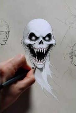 Scary Skull Drawing 💀 | Horror Ghost Face Art | Viral Dark Sketch Short