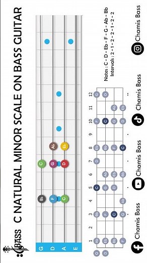 C Natural Minor Scale On Bass 𝄢 #basslessons #chamisbass