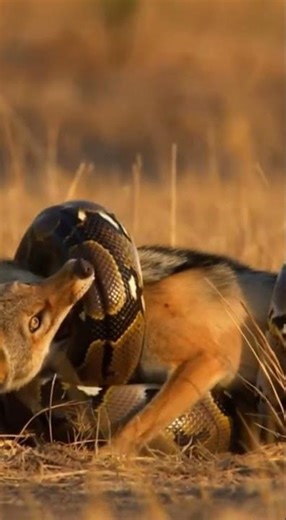 Will the python manage to swallow the jackal? Epic wildlife showdown #wildlife #nature #python