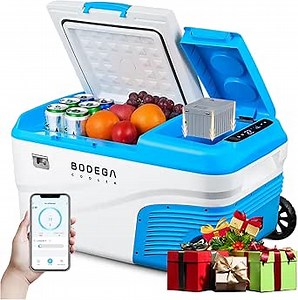 BODEGACOOLER 12 Volt Car Refrigerator, Portable Freezer, Dual Zone Car Fridge APP Control, 24 Quart(23L) -4℉-68℉ RV Electric Compressor Cooler 12/24V DC and 100-240V AC for Truck RV Travel(No Battery)