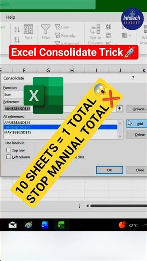 Excel me Consolidate ka use kaise karte hai | Data Consolidation Trick!! #excel #shortcutkeys
