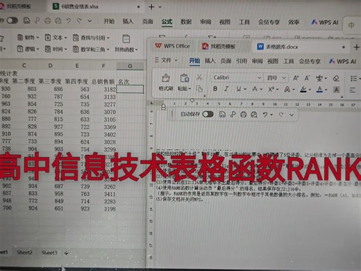 高中信息技术表格函数RANK