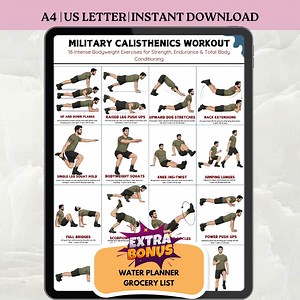 Military Calisthenics Workout Poster, Bodyweight Training Plan, Army Fitness Chart, No Equipment Home Workout, Strength Guide - Etsy