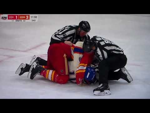 NHL Hockey fight - Trent Frederic(Oilers) vs. Kevin Bahl(Flames)