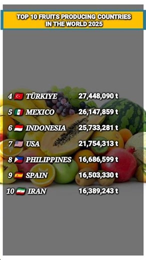 TOP 10 FRUITS PRODUCING COUNTRIES IN THE WORLD 2025