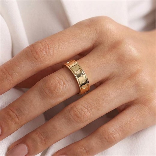 Rotating Stress Ring, Fidget Spinner Ring, Celestial Moon Star Band Ring, Anxiety Ring, Minimal Gold Band