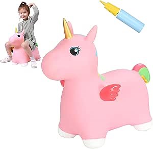 INPANY Unicorn Bouncy Horse Toys, Toddler Inflatable Unicorn, Bouncy Pals | Eco-Friendly PVC, Low Center Gravity, Cute Cartoon Design, Load 100 Lbs, Learn & Exercise & Active Fun, Gifts for 1-3 Kids