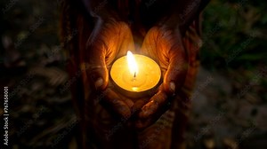 Scene of hands holding candles, animated virtual repeating seamless 4k