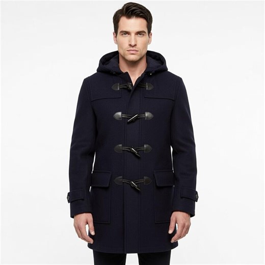 Men’s Navy Blue Wool Duffle Coat With Hood | Classic Winter Toggle Car Coat | Handmade Long Wool Blend Overcoat | Warm Winter Gift for Him - Etsy