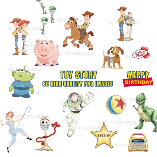 Toy Story Clipart Bundle 60 PNG | Watercolor Digital Kit | Woody Buzz Jessie Characters | Kids Birthday Party Invitations | Sublimation - Etsy