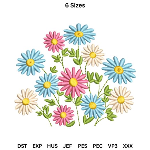 Floral Machine Embroidery Design, Daisy Wildflowers Embroidery Pattern, Trendy Digital Download - Etsy