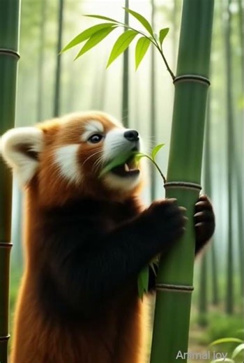 Red panda playing in bamboo forest..ll