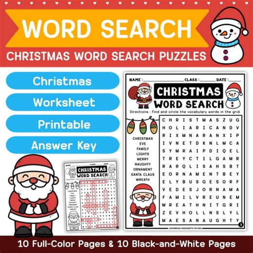 CHRISTMAS WORD SEARCH PUZZLES | HOLIDAY VOCABULARY FUN | PRINTABLE | ACTIVITIES