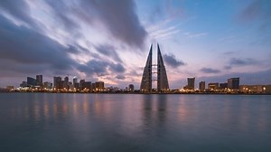 Manama, Bahrain - 4k Time lapse video of dramatic clouds over Manama Cityscape taken on `Dec 2020