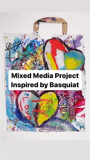 Rebecca Picker | Art Projects for Kids on Instagram: "Jean-Michel Basquiat broke barriers by staying true to himself, especially his passion for creating art on his own terms. His work has an intensity that resonates with kids with its raw textures, bold marks and energetic lines. Inspired by Basquiat, this elementary art lesson invites students to explore process art while building confidence to express their ideas about love through text and symbol. This project is perfect for art rooms, class