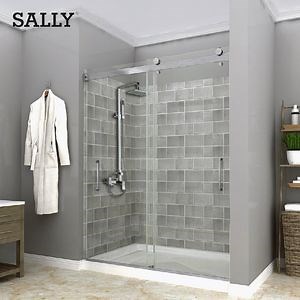 [Hot Item] Frameless Tempered Glass Barn Door Brushed Nickle Double Sliding Shower Door